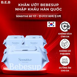 Combo 5 Gói Khăn Ướt Dùng Da Nhạy Cảm BebeSup Sensitive 80 Tờ Nhập Khẩu Hàn Quốc