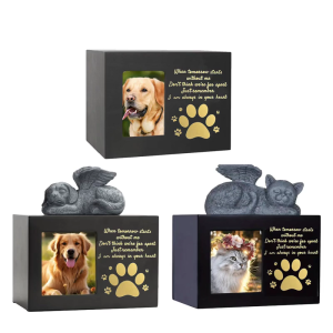 Elegant Memorial Chest Pet Urn For Dog Cats Memorial with Angel Figurine And Paws Print for Gifting and Pet Remembrances