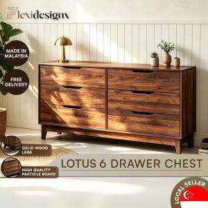 Flexidesignx LOTUS Chest Drawer 6 Drawer Cabinet Walnut Clothes Storage Dressing Table