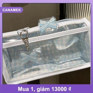 【CANAMEK】 Ngọt Ngào Bow dây kéo bút chì trong suốt trường hợp hộp sinh viên văn phòng phẩm lưu trữ túi công suất lớn trang điểm Túi Phim hoạt hình dây kéo túi bút