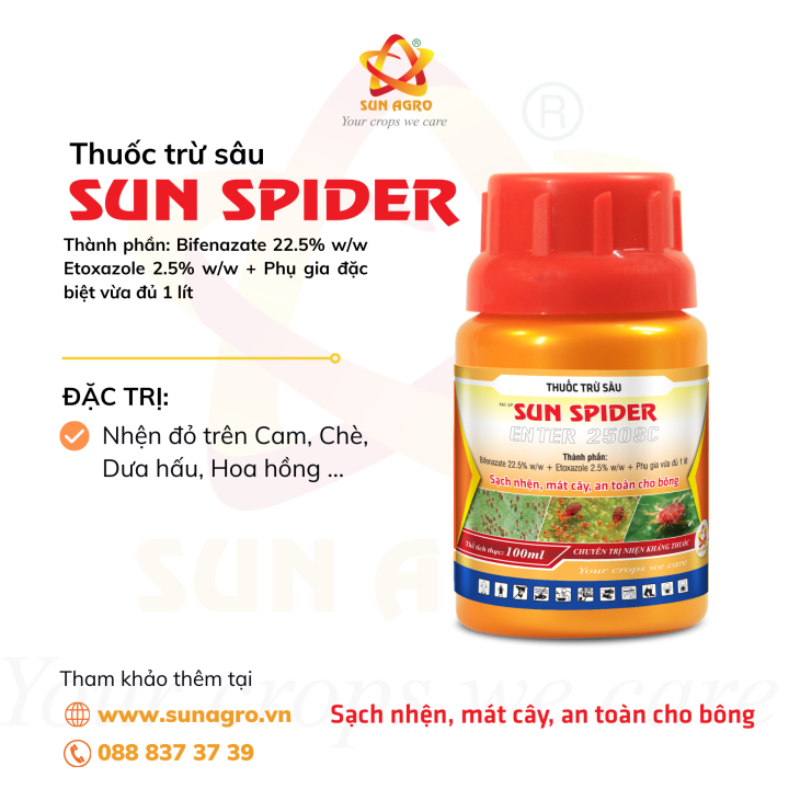 Thuốc trừ sâu SUN SPIDER - Chuyên trừ nhện đỏ trên cam, chè, dưa hấu ...