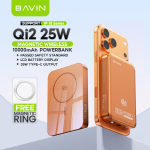 (Qi2 25W) BAVIN PC1208S 10000mAh Magnetic Wireless Charging Powerbank 25W + 35W PD Fast Charge for iPh 18 Series