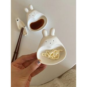 Super Cute Cartoon Rabbit Dipping Saucer: A Household Three-dimensional Ceramic Snack Plate