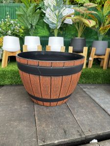 กระถางพลาสติกหนา KD7132-7135 สีน้ำตาล ลายถังไม้