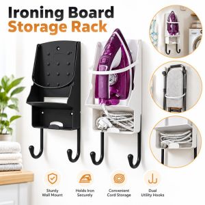 DIVATEN Universal Size Iron Holder Wall Mounted Double Hooks Iron Storage Rack  Portable Ironing Board Hanger Bedroom