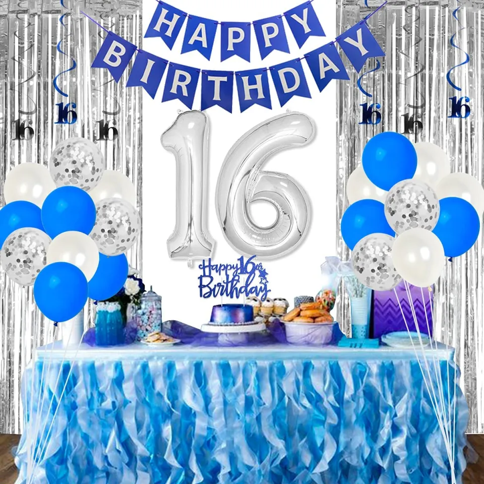 CHEEREVEAL Blue and Silver 16th Birthday Decorations for Boys