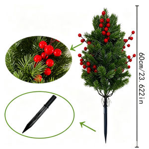 Artificial Christmas Tree with Red Berries Outdoor Yard Patio Landscape Decor Ornaments