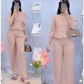 1515-VNeck Loose 3/4 Sleeve Top Terno Coords Set Trendy Women Casual [M-2XL]. 