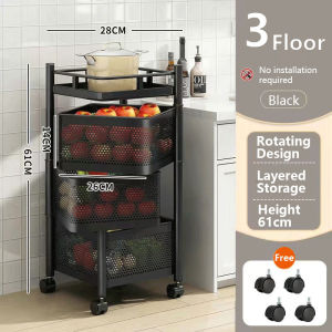 Rotating Kitchen Storage Rack Floor-standing Home Kitchen Cabinet Multifunctional Trolley Cart