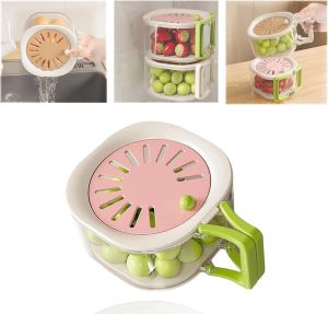 Vegetable Washing Bowl Foldable Handle Kitchen Drain Basket with Lid Drain Wash Basket Cleaning Colander