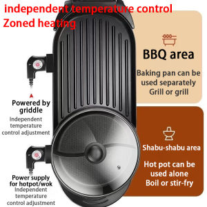 (1-3 Days Delivered)Electric Smokeless Hot Pot with Grill Korean BBQ Grill Indoor Hotpot Electric Combo Non-stick Separate Dual Temperature Control