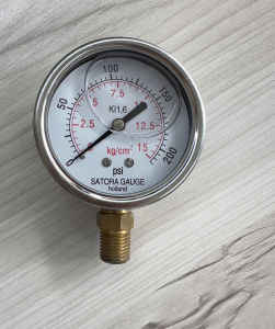 Đồng hồ áp lực hơi khí nén nhớt mặt 63mm chân đứng ren13mm hiệu SATORA chính hãng