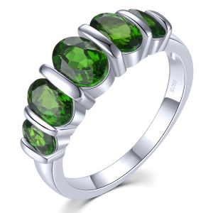 Lohaspie Jewelry Genuine 2.5 Carats Solid Sterling Silver 925 Ring Natural Garnet Chrome diopside Ring Garnet Stone Ring Ladies 925 Silver Ring With Stone 925 Silver Jewelry
