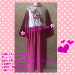 Zafina Long Dress size L untuk usia 8 - 9 tahun warna white pink patch Litle Pony bahan katun halus nyaman dipakai