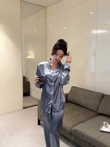 New Ladies Two-Piece Pajamas Casual Simulation Silk Homewear Spring And Autumn Summer Homewear Ice Silk Cardigan Set Pajamas