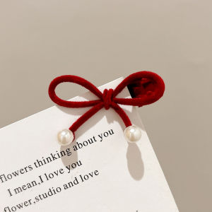 กิ๊บติดผมประดับโบว์กำมะหยี่ไข่มุก 2 ชิ้นสำหรับผู้หญิง กิ๊บติดผมหน้าม้าไฮเอนด์