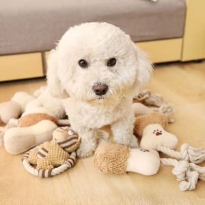 PERNEAKY Bite Resistant Pet Cotton Rope Toy Dog Plush Chew Toy Pig/Dog Shape Squeaky Dog Toy Dog Training Toys Wear Resistant Puppy Rope Knot Toy Relieve Boredom