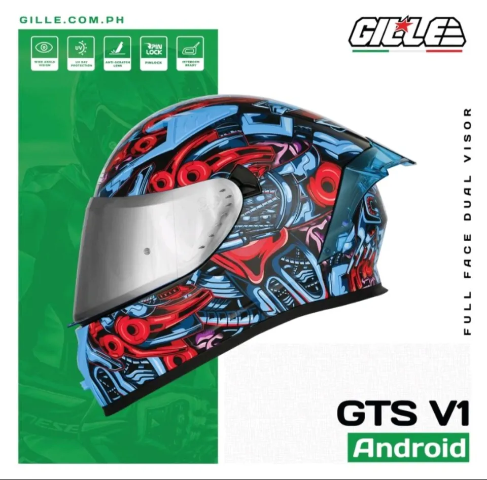 Gille 135 GTS SERIES V1 Android Full Face Dual Visor Motorcycle Helmet with  Free Clear Lens Local Supplier Warranty Helmet Blue Red Black Yellow Helmet  L Xl 2Xl Size Helmet - Lazada |