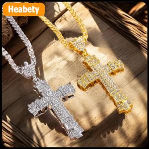 【2-3 days delivery】 Unique Hip Hop Inlaid Rhinestone Exaggerated Retro Cross Pendant Men Necklace Jewelry Accessries