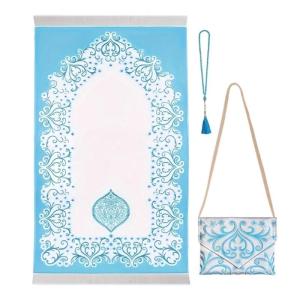 Muslims Prayer Rug Set Islamic Eid Gift Prayer Mat with Bag and Beads Travel Portable Praying Pad for Weddings