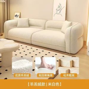 French Nordic cream style fabric minimalist sofa small living room double three person lamb velvet mesh red straight row sofa