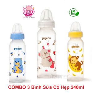 COMBO 3 Bình Sữa cổ hẹp Pi.geon 120ml  240ml Bình Sữa PP Tiêu Chuẩn cho bé