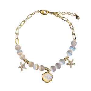 Glass Starfish Shell Pendant Bracelet Adjustable Length Handchain Elegant Accessory For Women