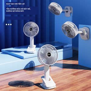 Quạt Super kẹp bàn hiện đại cổng sạc usb tích điện 3 chế độ gió siêu mạnh xoay linh hoạt