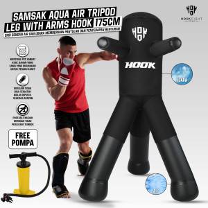 Samsak Berdiri Hook Tripod Leg Aqua Air 175cm Samsak Tinju Hook Muay Thai Punching Bag Air Taekwondo Silat Samsak Karate
