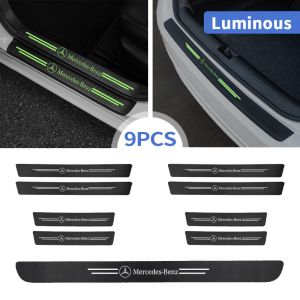 Benz Car door sill stickers สติ๊กเกอร์ติดธรณีประตูรถยนต์เรืองแสงในเวลากลางคืนด้วยพื้นผิวคาร์บอนไฟเบอร์
