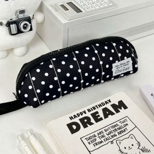 PURETEN Korean Style Pencil Case Polka Dot Portable Pencil Pouch Durable Large Capacity Pen Bag Students