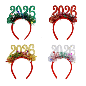 Year of 2026 Glittering Hairband For Adult Kids Adjustable Plastic Hair Hoop Festival Head Accessory for Holiday Event