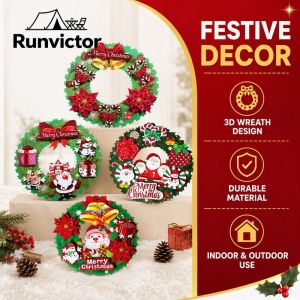 Runvictor Christmas Wreath Paper Garland 3D Door Wall Window Hanging Decor Xmas Tree Ornament Photo Prop