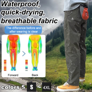 Mens Quick-Dry Work Pants Breathable Waterproof Quick-dry Loose Tapered Work Pants Casual Pants Zipper Pockets