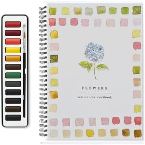 AODDO Beginner-Friendly Watercolor Workbook with Paint Brush With Color Palette Watercolor Paint Book Portable Art Crafts Painting Supplies for Kids Adults Teens