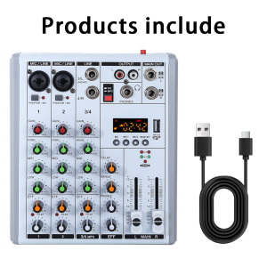 Professional Audio Mixer 4-Channel Equilibrium-3EQ Stereo output  Bluetooth/MP3 Effect/Recording/delay