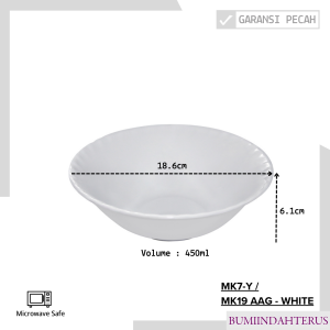 Mangkok Makan Keramik 18.6CM (1PCS) Putih By Indo Keramik / Mangkok Saoup Keramik / Mangkok Keramik / MK19-AAG