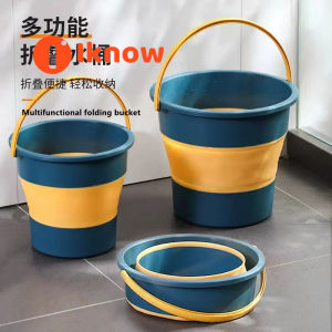 I know Convenient travel folding bucket washing fishing bucket household use large medium and small telescopic foot wash thickened plastic bucket three colors