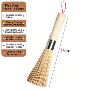 Em Bamboo Wok Brush Cleaning Brush Wooden Handle for Cleaning Dishes Cast Iron Pots Pans