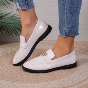 Plus Size Black WomenS Spring And Autumn Pointed Toe Flat Slip-On Loafers
