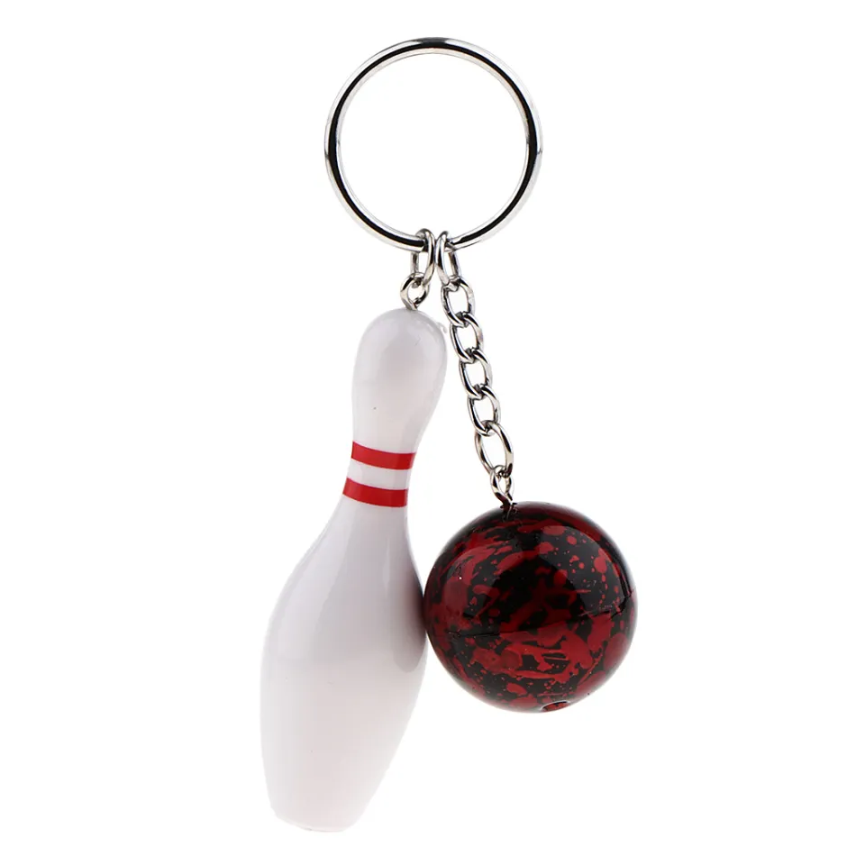 Fityle Novelty Bowling Pin and Ball Key Chain Ring Bag Plastic Pendant Mini  Bowling Ball Keychain Charms Fans Souvenirs Key Ring School Gifts