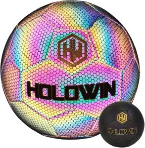 HOLOWIN Holographic Luminous Soccer Ball for Night Games & Training Glowing in The Dark Light Up Reflective with Camera Flash Reflects Light Toy Gifts for Boys Kids & Men (Size 5)