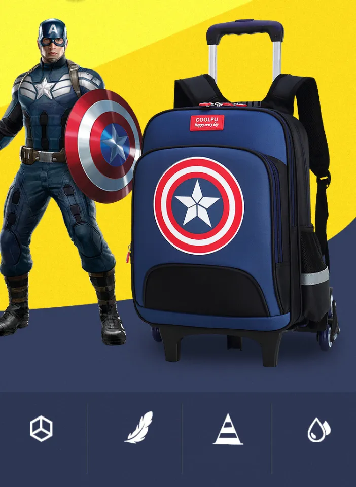 Anime Cartoon Trolley School Bag Boys Grades 1-6 Detachable Waterproof and  Wearable Dual-use Children's Backpack