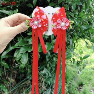 🚚【Local Express Delivery】🚚 Japanese Kimono Fabric Flower Folding Fan Children Hair Accessories Clip Tassel Headwear Headdress Barrette
