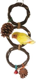 Circle Straw Bird Swing Stand Bird Perches Stand Hanging Chewing Toy for Parrots Bird Playground Cage Accessories Climbing Rope Net Ladders for Foraging Toys (3-Rings)