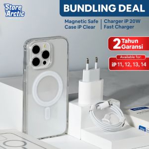 (BUNDLING) Set Charger Fast Charging 20 Watt Adaptor + Kabel Lightning + Magsafe Casing Wireless Magnetic Clear Case for iPhone Series 11 12 13 14 PROMAX