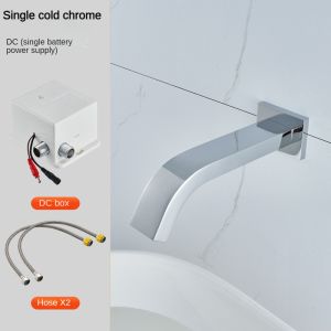 Wall Mounted Sensor Faucet Copper Bathroom Basin Automatic Touchless Faucet Single Cold and Hot Infrared Intelligent Tap Public Faucet