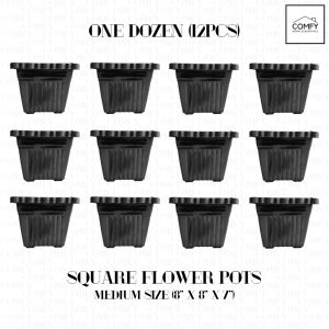 (One Dozen) 12PCS Square Flower Pots Medium Size 8 Inches Home Gardening Pots