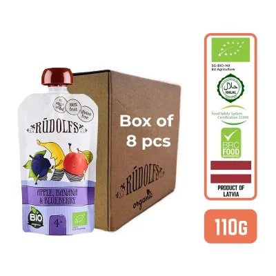 Rudolfs Baby Organic Apple Banana And Blueberry 6+ Months Carton (8 PCS) - By Foodsterr