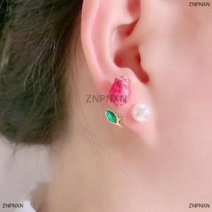 [COD] ZNPNXN Korean Light Luxury Tulip Imitation Stud Earrings For Women Two Ways To Wear Ear Studs for Girls Daily Party Jewelry